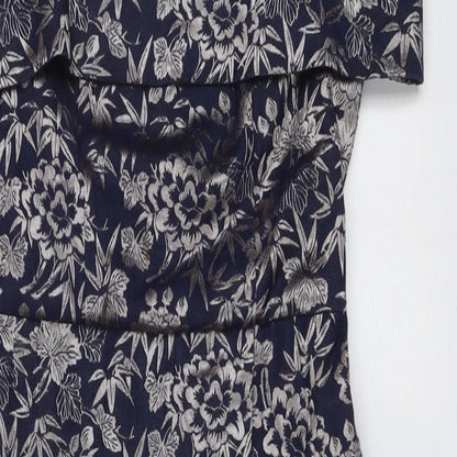 Oasis Womens Blue Floral Cotton Bodycon Size 8 Off the Shoulder Zip