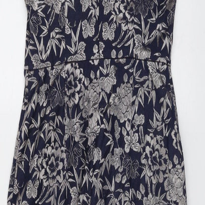 Oasis Womens Blue Floral Cotton Bodycon Size 8 Off the Shoulder Zip