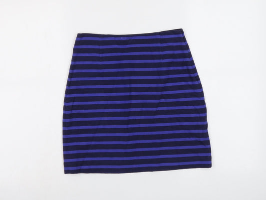 Jack Wills Womens Blue Striped Cotton Bandage Skirt Size 10 Zip