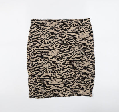 Dorothy Perkins Womens Beige Animal Print Viscose Bandage Skirt Size 10 - Tiger Pattern