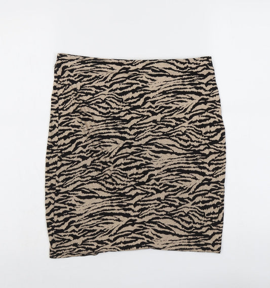 Dorothy Perkins Womens Beige Animal Print Viscose Bandage Skirt Size 10 - Tiger Pattern