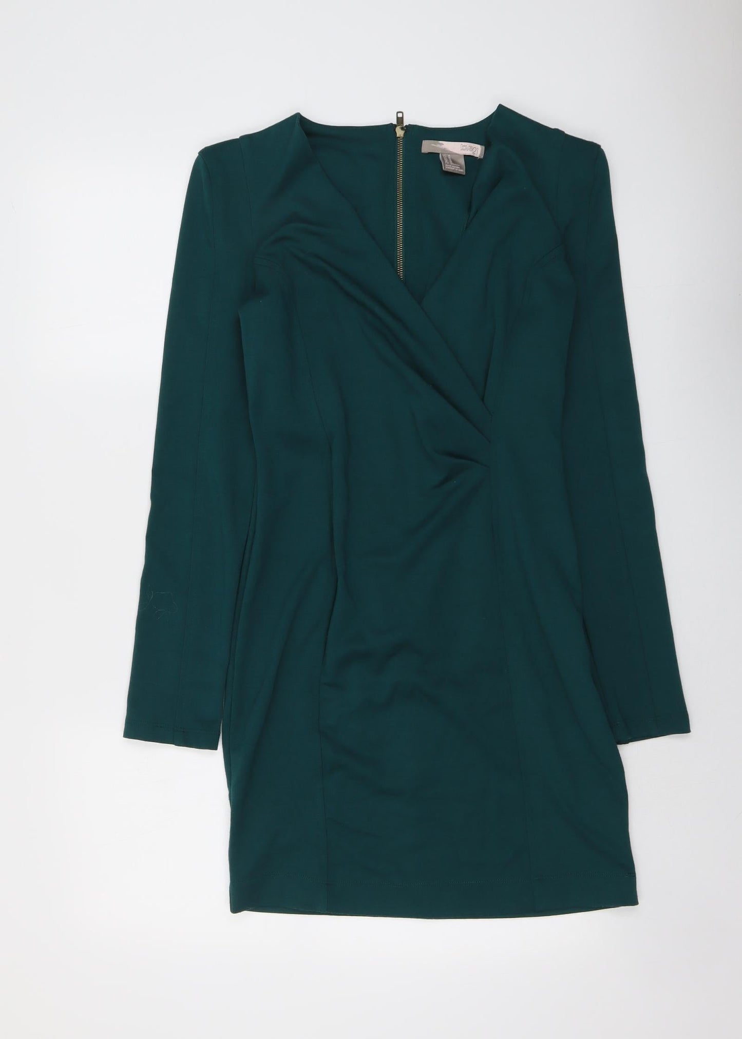 Love 21 Womens Green Polyester A-Line Size M V-Neck Zip