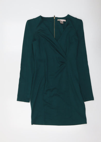 Love 21 Womens Green Polyester A-Line Size M V-Neck Zip