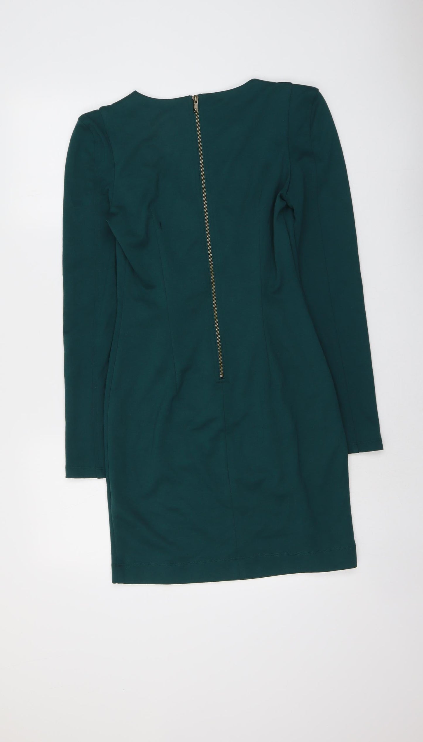 Love 21 Womens Green Polyester A-Line Size M V-Neck Zip