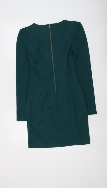Love 21 Womens Green Polyester A-Line Size M V-Neck Zip