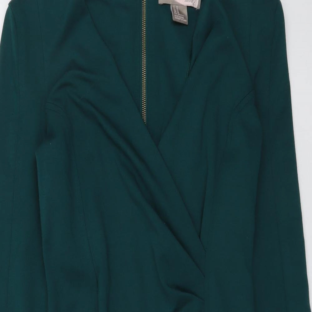 Love 21 Womens Green Polyester A-Line Size M V-Neck Zip