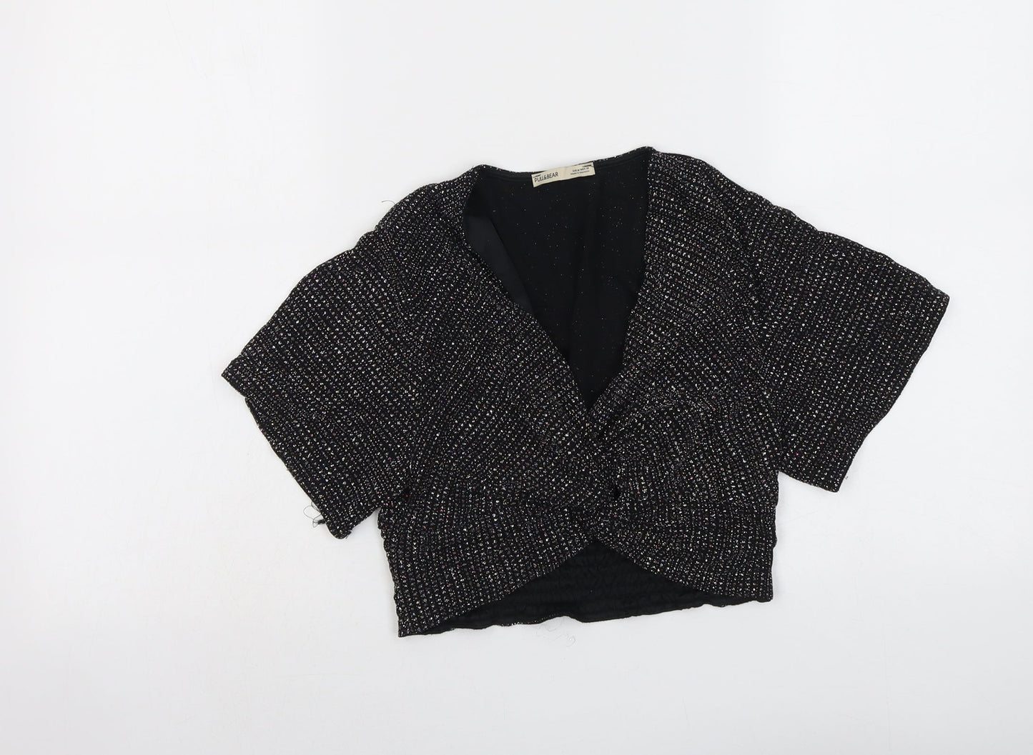 Zara Womens Black Polyester Cropped Blouse Size M V-Neck