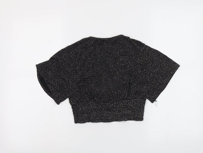 Zara Womens Black Polyester Cropped Blouse Size M V-Neck