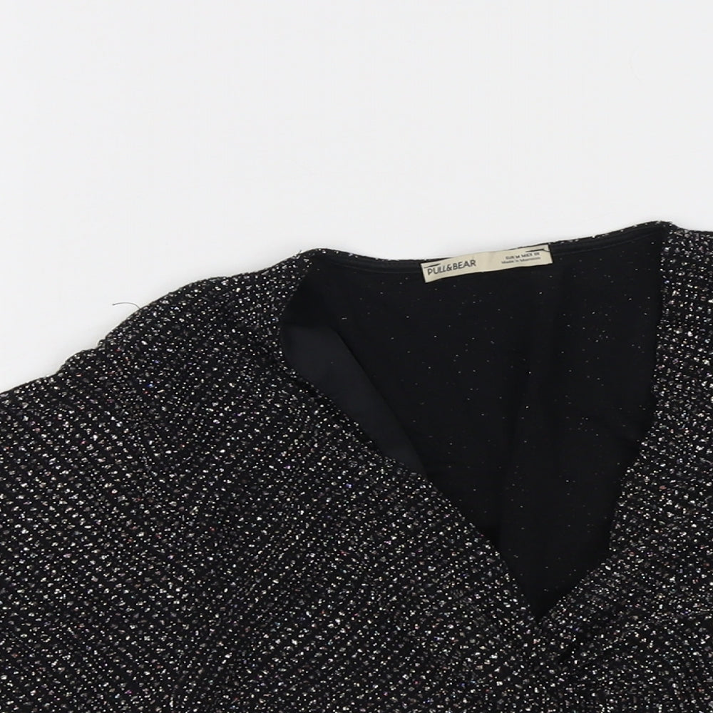 Zara Womens Black Polyester Cropped Blouse Size M V-Neck