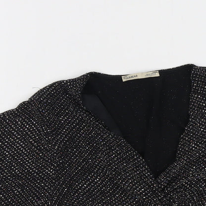 Zara Womens Black Polyester Cropped Blouse Size M V-Neck