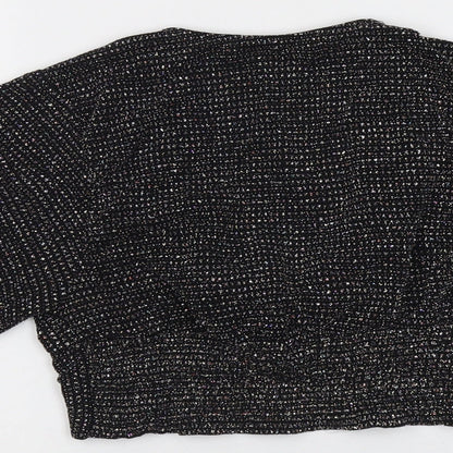 Zara Womens Black Polyester Cropped Blouse Size M V-Neck