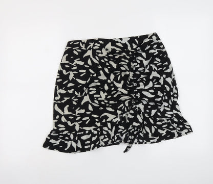 Brave Soul Womens Black Geometric Polyester Skater Skirt Size M Zip