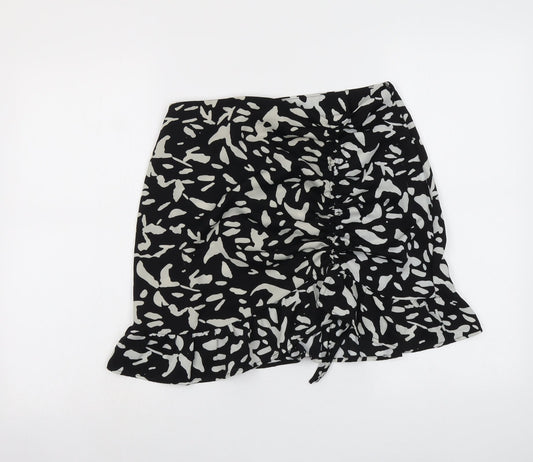 Brave Soul Womens Black Geometric Polyester Skater Skirt Size M Zip