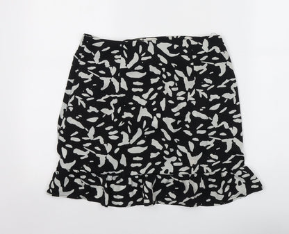 Brave Soul Womens Black Geometric Polyester Skater Skirt Size M Zip