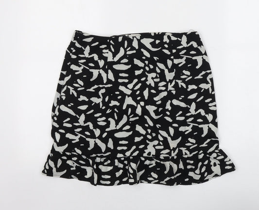 Brave Soul Womens Black Geometric Polyester Skater Skirt Size M Zip