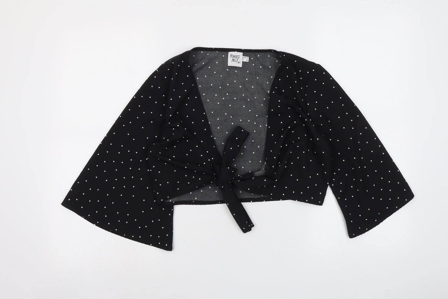 Princess Polly Womens Black Polka Dot Polyester Cropped Blouse Size 8 V-Neck