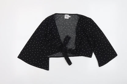Princess Polly Womens Black Polka Dot Polyester Cropped Blouse Size 8 V-Neck