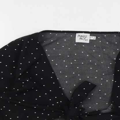 Princess Polly Womens Black Polka Dot Polyester Cropped Blouse Size 8 V-Neck