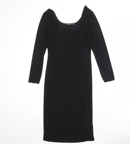 Boohoo Womens Black Polyester A-Line Size 10 Square Neck Pullover