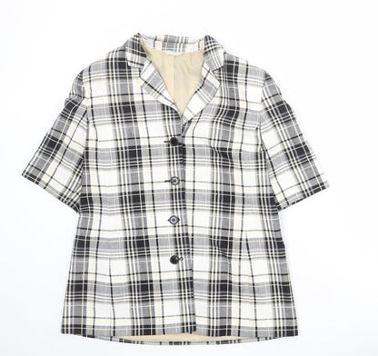Marks and Spencer Womens White Plaid Polyester Jacket Blazer Size 14