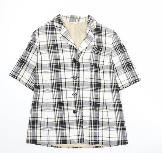 Marks and Spencer Womens White Plaid Polyester Jacket Blazer Size 14