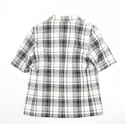 Marks and Spencer Womens White Plaid Polyester Jacket Blazer Size 14