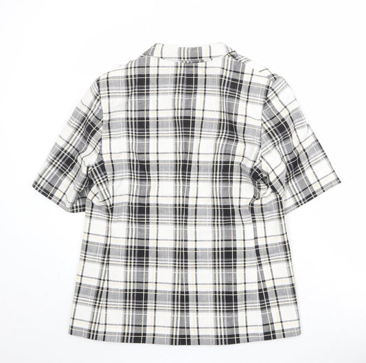 Marks and Spencer Womens White Plaid Polyester Jacket Blazer Size 14