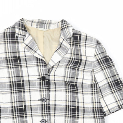 Marks and Spencer Womens White Plaid Polyester Jacket Blazer Size 14