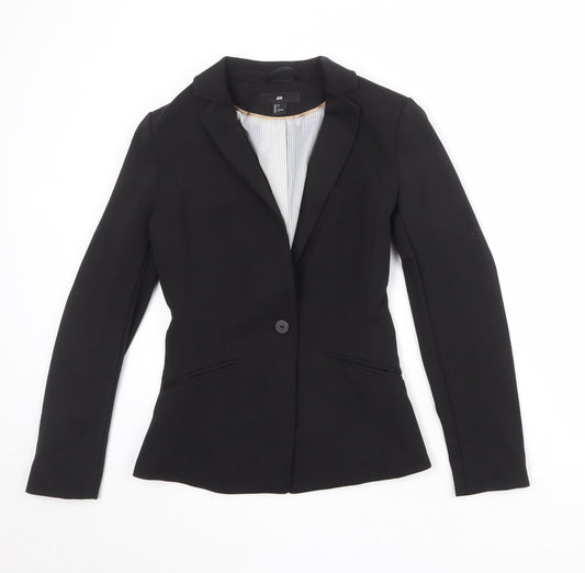 H&M Womens Black Polyester Jacket Blazer Size 8