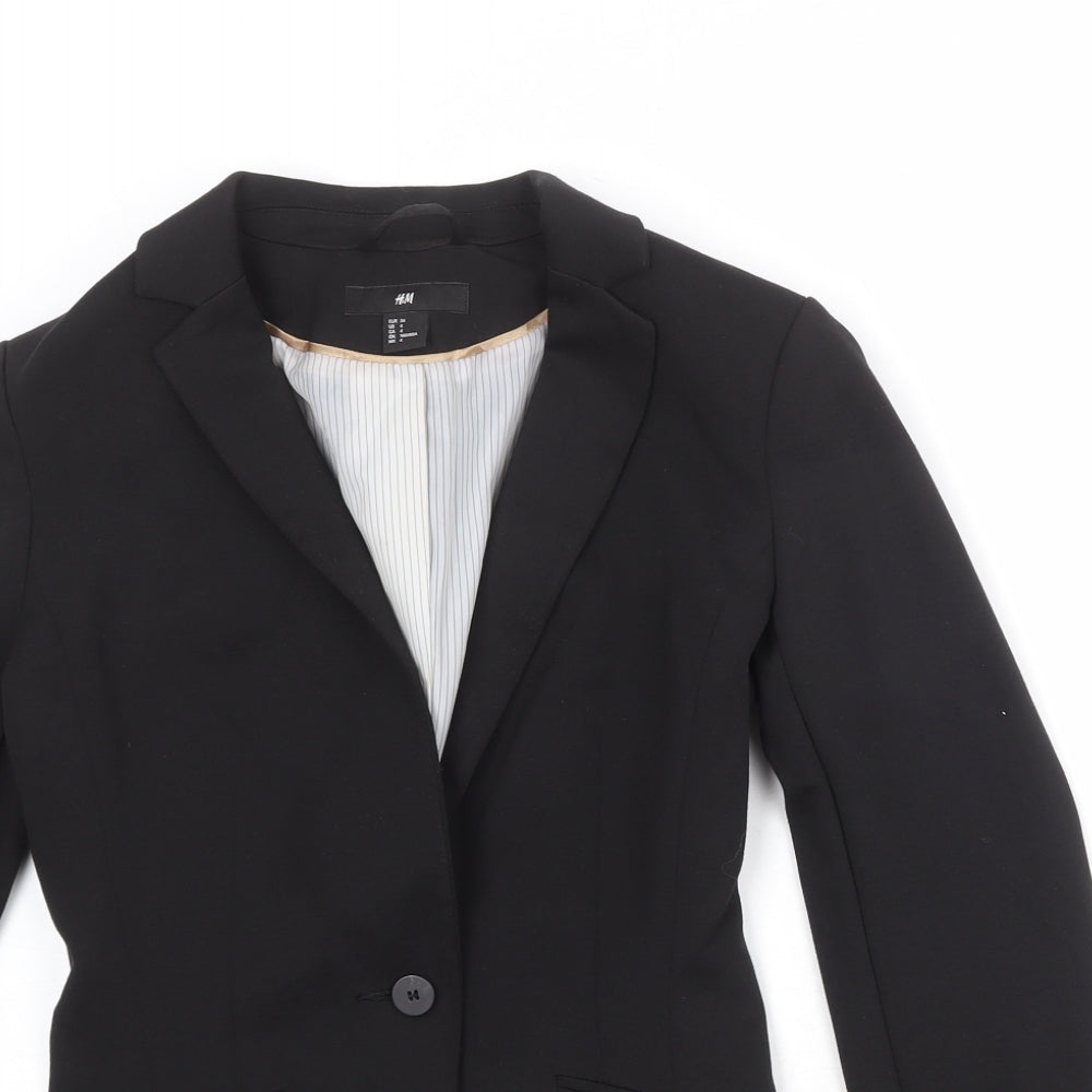 H&M Womens Black Polyester Jacket Blazer Size 8