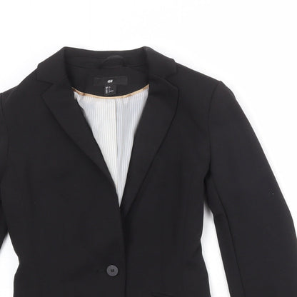 H&M Womens Black Polyester Jacket Blazer Size 8