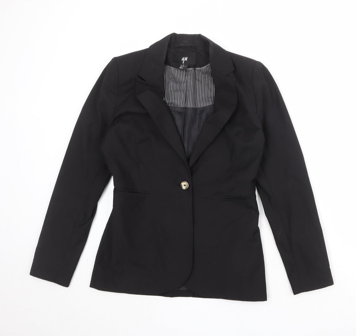 H&M Womens Black Polyester Jacket Suit Jacket Size 10