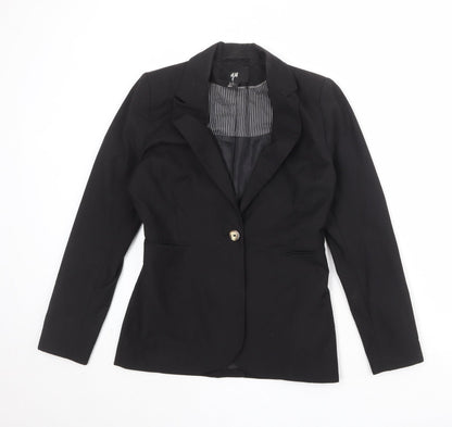 H&M Womens Black Polyester Jacket Suit Jacket Size 10