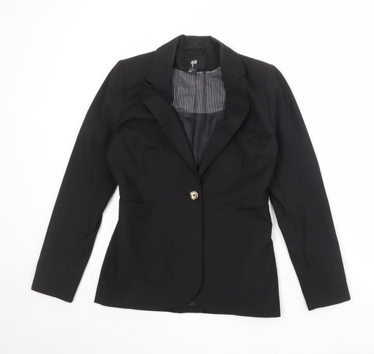 H&M Womens Black Polyester Jacket Suit Jacket Size 10