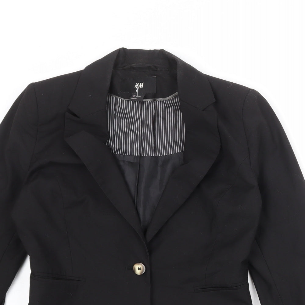 H&M Womens Black Polyester Jacket Suit Jacket Size 10