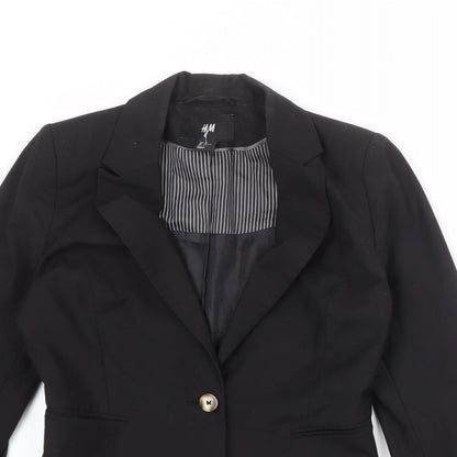 H&M Womens Black Polyester Jacket Suit Jacket Size 10