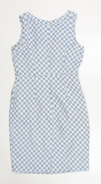 Principles Womens Blue Polka Dot Polyester A-Line Size 12 Round Neck Zip