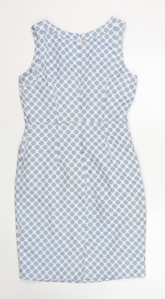 Principles Womens Blue Polka Dot Polyester A-Line Size 12 Round Neck Zip