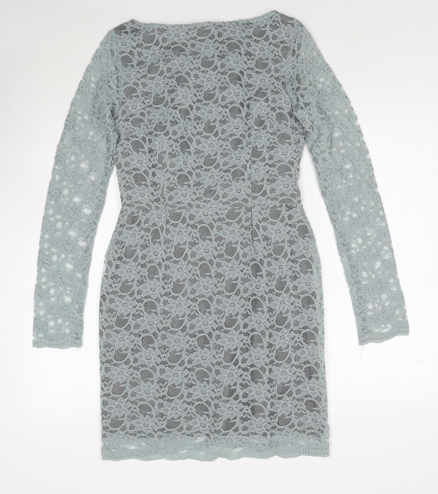 Jones+Jones Womens Blue Floral Polyester A-Line Size 8 Boat Neck Zip
