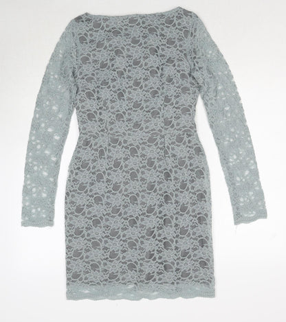 Jones+Jones Womens Blue Floral Polyester A-Line Size 8 Boat Neck Zip