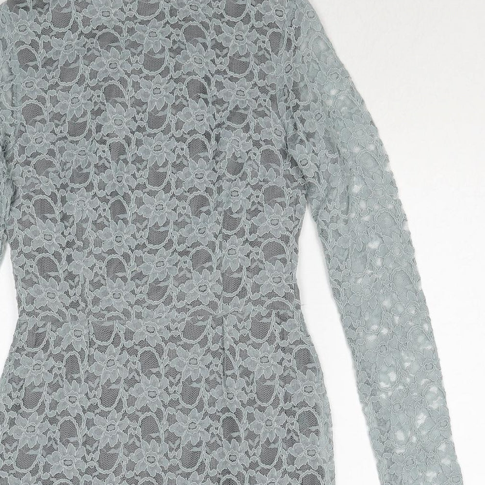 Jones+Jones Womens Blue Floral Polyester A-Line Size 8 Boat Neck Zip
