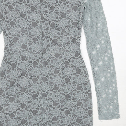 Jones+Jones Womens Blue Floral Polyester A-Line Size 8 Boat Neck Zip