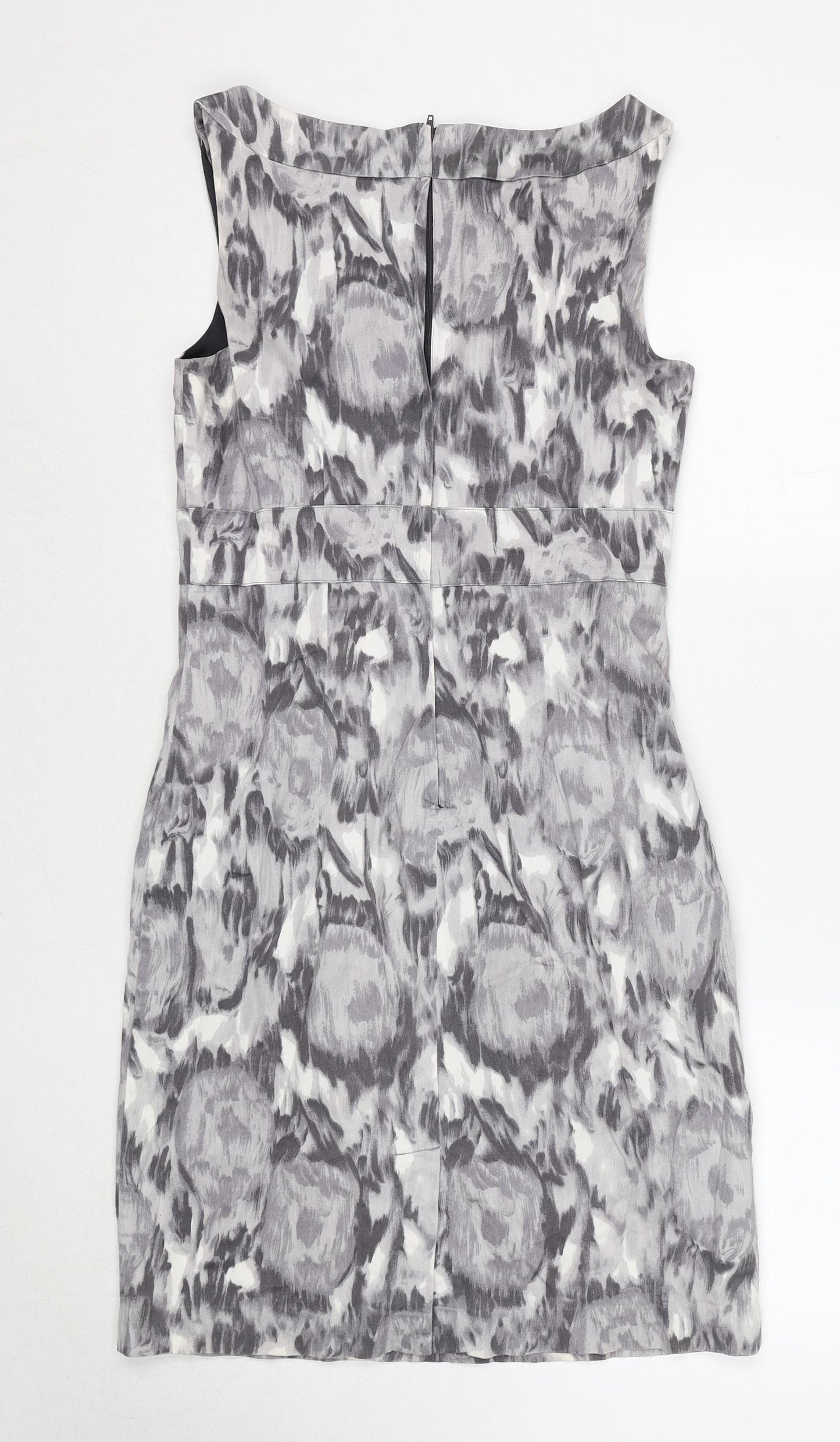 H&M Womens Grey Geometric Cotton A-Line Size 10 V-Neck Zip