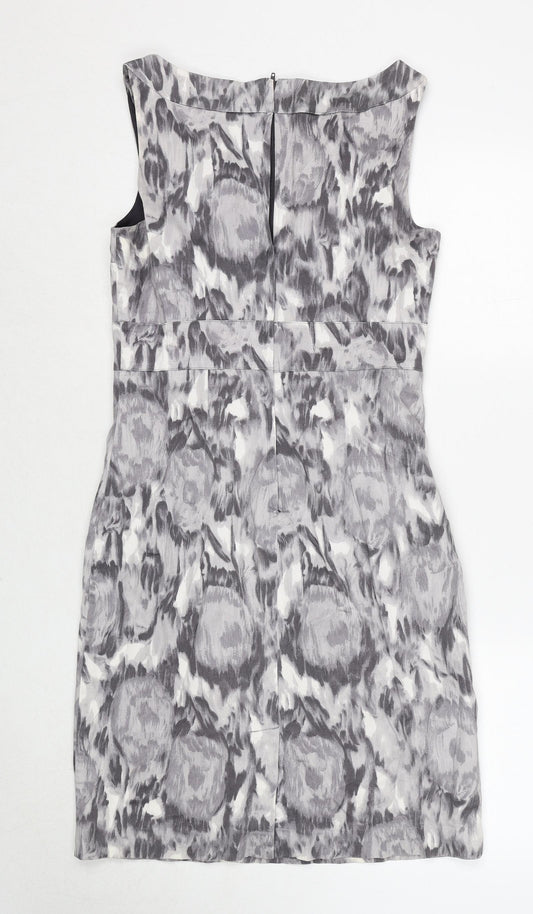 H&M Womens Grey Geometric Cotton A-Line Size 10 V-Neck Zip
