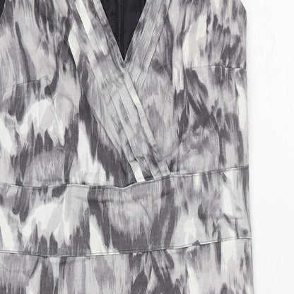 H&M Womens Grey Geometric Cotton A-Line Size 10 V-Neck Zip