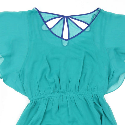 Express Womens Green Polyester Fit & Flare Size M V-Neck Pullover
