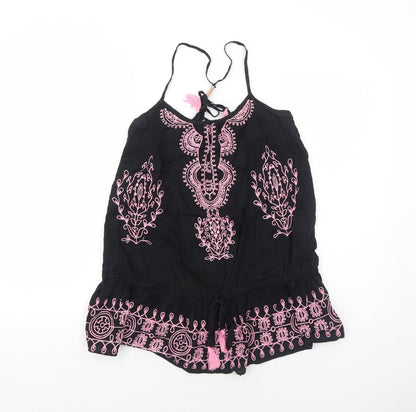 River Island Womens Black Geometric Cotton Basic Blouse Size S Round Neck