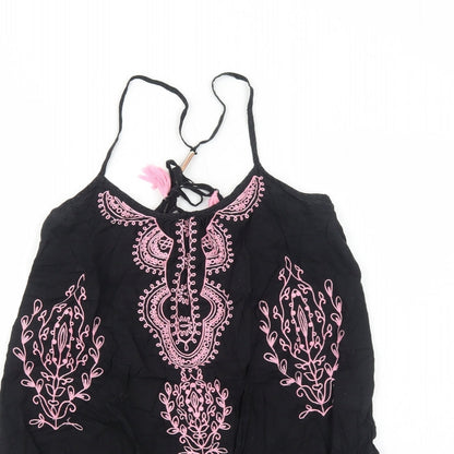 River Island Womens Black Geometric Cotton Basic Blouse Size S Round Neck