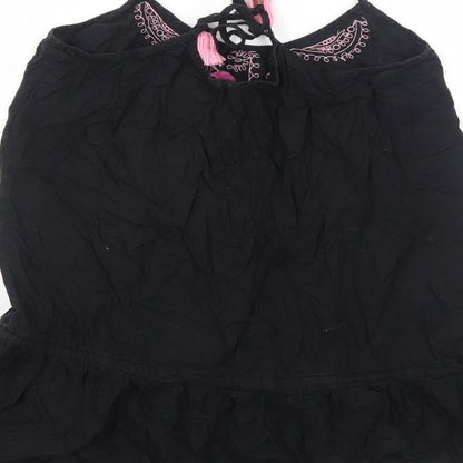 River Island Womens Black Geometric Cotton Basic Blouse Size S Round Neck