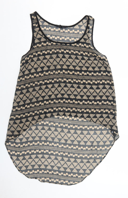 FOREVER 21 Womens Black Geometric Polyester Basic Tank Size S Round Neck